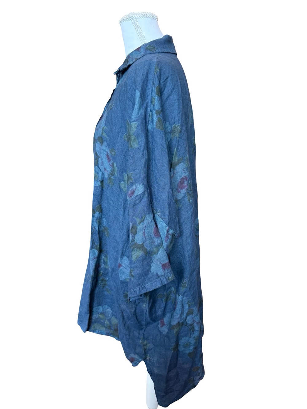 Miss Rose Sister Violet 100% Linen Floral Button Down Tunic One Size Oversized - Picture 4 of 8